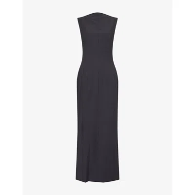 Belle Anna Womens Sculptura Fitted Crepe Midi Dress Charcoal Xs