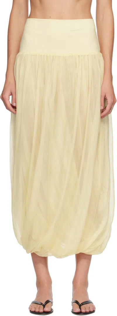 Belle Anna Yellow Meadow Midi Skirt In Brown