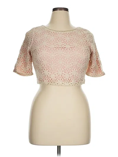 Pre-owned Belle Badgley Mischka Short Sleeve Top Pink Square Neckline Tops