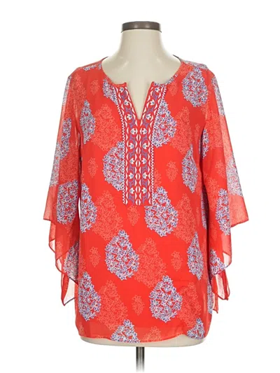 Pre-owned Belle By Kim Gravel 3/4 Sleeve Blouse In Red