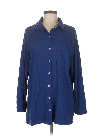 Pre-owned Belle By Kim Gravel 3/4 Sleeve Button Down Shirt In Blue