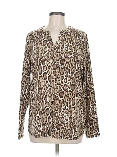 Pre-owned Belle By Kim Gravel Long Sleeve Blouse In Brown