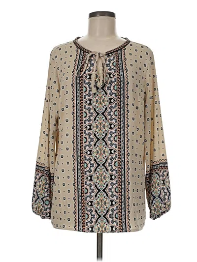 Pre-owned Belle By Kim Gravel Long Sleeve Blouse In Tan