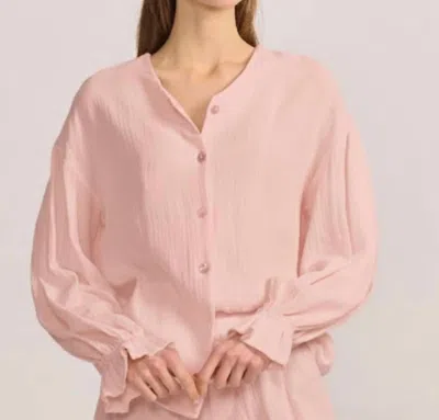 Belle D'amour Cotton Gauze Button Down Shirt In Baby Pink In Multi