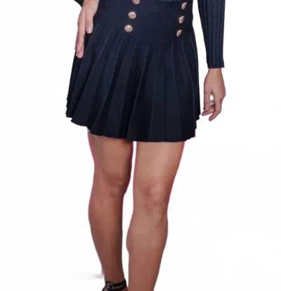 Belle D'amour Linda Buttoned Pleated Skirt In Black