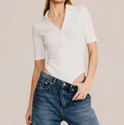Belle D'amour Short Sleeve Collared Bodysuit In White