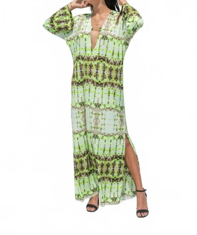 Belle D'amour South Beach Kaftan In Lime Green In Multi