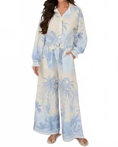 Belle D'amour The Linen Luxe Tie Blouse In Blue