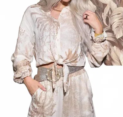 Belle D'amour The Linen Luxe Tie Blouse In Taupe In Grey