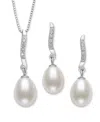 Belle De Mer 2-pc. Set Cultured Freshwater Pearl (7-8mm) & Lab Created White Sapphire (1/3 Ct. T.w.) Pendant Neck In Silver
