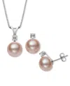 Belle De Mer 2-pc. Set Dyed Black Peacock Cultured Freshwater Pearl (9-10mm) & Lab-created White Sapphire (1/3 Ct In Pink