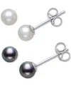 Belle De Mer 2-pc. Set White & Dyed Black Cultured Freshwater Pearl (4-5mm) Stud Earrings In Sterling Silver In Silver