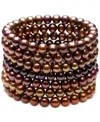 Belle De Mer 7-pc. Set Dyed Chocolate Cultured Freshwater Baroque Pearl (6-7mm) Stretch Bracelets In Chocolate