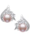 Belle De Mer Blush Cultured Freshwater Pearl (8-9mm) & Lab Created White Sapphire (2 Ct. T.w.) Stud Earrings In S In Silver