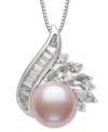Belle De Mer Blush Cultured Freshwater Pearl (9-10mm) & Lab Created White Sapphire (1-1/2 Ct. T.w.) Pendant 18" N In Silver