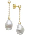 Belle De Mer Cultured Freshwater Baroque Pearl (10-11mm) Chain Drop Earrings In 14k Gold In White