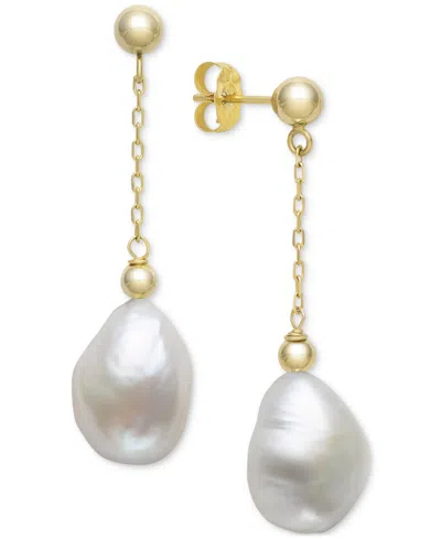 Belle De Mer Cultured Freshwater Baroque Pearl (10-11mm) Chain Drop Earrings In 14k Gold In White