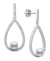 Belle De Mer Cultured Freshwater Button Pearl (6-7mm) And Lab Created Sapphire(1 3/4 Ct.t.w) Earrings In Sterling In White