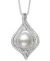 Belle De Mer Cultured Freshwater Button Pearl (9-10mm) And Lab Created Sapphire Necklace In Sterling Silver In White