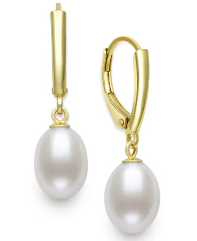Belle De Mer Cultured Freshwater Drop Pearl (7-8mm) Earrings In 14k Gold Over Silver In White