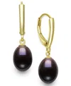 Belle De Mer Cultured Freshwater Peacock Black Drop Pearl (7-8mm) Earrings In 14k Gold Over Silver In Multi