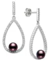 Belle De Mer Cultured Freshwater Peacock Black Pearl (6-7mm) And Lab Created Sapphire Drop Earrings In Sterling S In Black