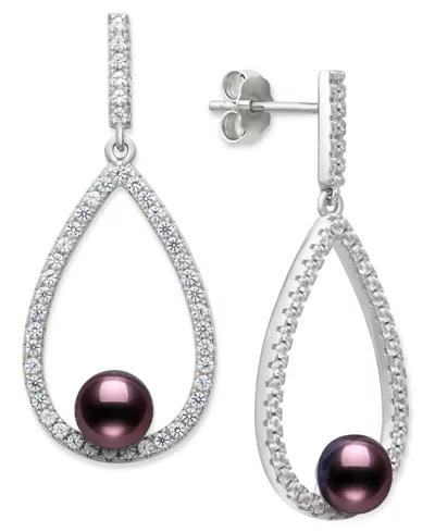 Belle De Mer Cultured Freshwater Peacock Black Pearl (6-7mm) And Lab Created Sapphire Drop Earrings In Sterling S