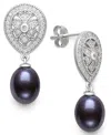 Belle De Mer Cultured Freshwater Peacock Black Pearl (8-9mm) And Lab Created Sapphire Drop Earrings In Sterling S In Black
