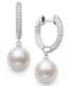 Belle De Mer Cultured Freshwater Pearl (10-11mm) And Lab Created Sapphire Drop Earrings In Sterling Silver In White