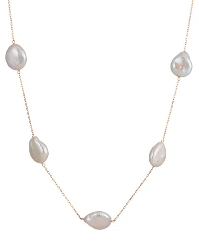 Belle De Mer Cultured Freshwater Pearl (13-14mm) Baroque Station Necklace In 10k Yellow Gold