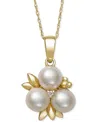 Belle De Mer Cultured Freshwater Pearl (6-7mm) & Diamond Accent Flower Cluster 18" Pendant Necklace In 14k Gold