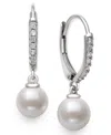 Belle De Mer Cultured Freshwater Pearl (6-7mm) And Lab Created Sapphire Drop Earrings In Sterling Silver In White