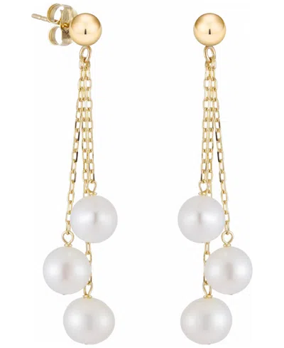 Belle De Mer Cultured Freshwater Pearl (6-7mm) Dangle Earrings In 10k Yellow Gold In Multi