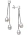 Shop Belle De Mer Cultured Freshwater Pearl (7-8mm) Chain Drop Earrings In Sterling Silver In White