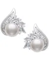 Belle De Mer Cultured Freshwater Pearl (8-9mm) & Lab Created White Sapphire (2 Ct. T.w.) Mixed Cut Swirl Stud Ear In Silver