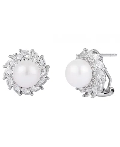 Belle De Mer Cultured Freshwater Pearl (8-9mm) & Lab-grown Sapphire Earrings In 925 Sterling Silver