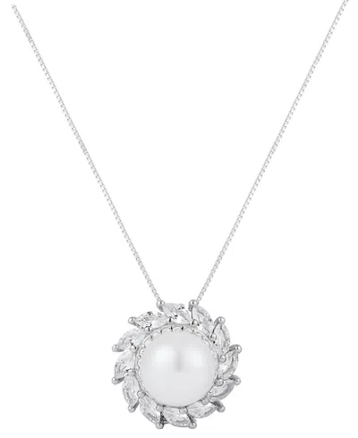 Belle De Mer Cultured Freshwater Pearl (8-9mm) & Lab-grown Sapphire Pendant Necklace In 925 Sterling Silver