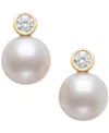 Belle De Mer Cultured Freshwater Pearl (8mm) & Diamond (1/5 Ct. T.w.) Bezel Stud Earrings In 14k Gold