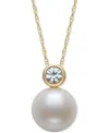 Shop Belle De Mer Cultured Freshwater Pearl (8mm) & Diamond (1/6 Ct. T.w.) Bezel 18" Pendant Necklace In 14k Gold