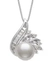 Belle De Mer Cultured Freshwater Pearl (9mm) & Lab-created White Sapphire (1-1/2 Ct. T.w.) Swirl 18" Pendant Neck In Silver
