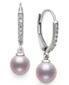 Belle De Mer Cultured Freshwater Pink Pearl (6-7mm) And Lab Created Sapphire Drop Earrings In Sterling Silver In Pink