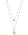 Belle De Mer Cultured Freshwater White Drop Pearl (8-9mm) And Lab Created Sapphire Necklace In Sterling Silver In White