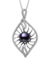 Belle De Mer Dyed Black Peacock Cultured Freshwater Pearl (10-11mm) & Lab Created White Sapphire (1 Ct. T.w.) Pen In Black
