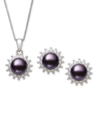 Belle De Mer Dyed Black Peacock Cultured Freshwater Pearl (6-7mm) & Lab-created Sapphire (1-3/4 Ct. T.w.) Pendant