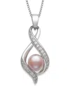 Belle De Mer Dyed Black Peacock Cultured Freshwater Pearl (6-7mm) & Lab Created White Sapphire (1/6 Ct. T.w.) Pen In Pink