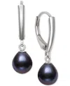 Belle De Mer Dyed Cultured Freshwater Pearl (7-8mm) Leverback Drop Earrings In Sterling Silver In Black