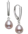 Belle De Mer Dyed Cultured Freshwater Pearl (7-8mm) Leverback Drop Earrings In Sterling Silver In Pink