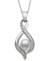 Belle De Mer Freshwater Button Pearl (6-7mm) And Lab Created Sapphire Necklace In Sterling Silver In White