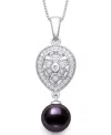 Belle De Mer Freshwater Peacock Black Pearl (8-9mm) And Lab Created Sapphire Drop Necklace In Sterling Silver In Black