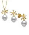Belle De Mer Freshwater Pearl (7-8mm) And Cubic Zirconia Jewelry Set In Gold Over Silver In White